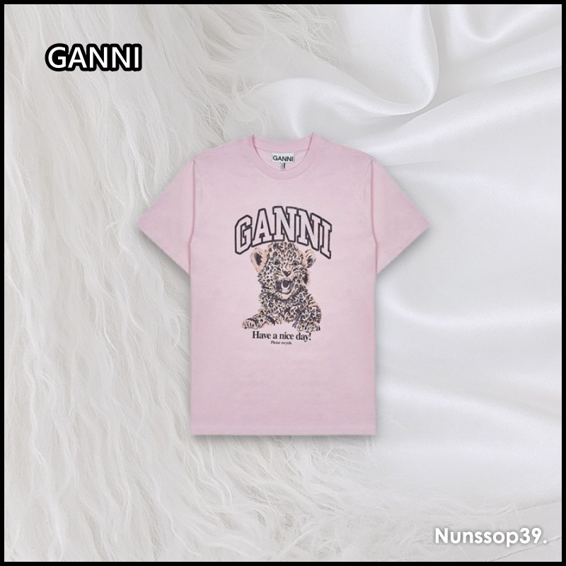 GANNI T4161 868 レオパード プリント Tシャツ
