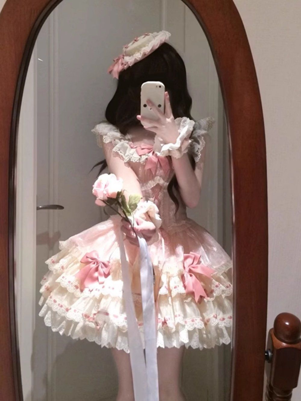 甘く可愛いロリータ ロリータフリフリ袖ワンピ 夏新作 バレエ風 ウエスト絞り ふんわりプリンセスドレス ワンピース