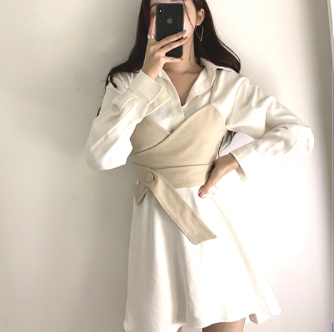 ワンピース セットアップ キャミソール 白シャツ シャツワンピース S M L XL ブラック 黒