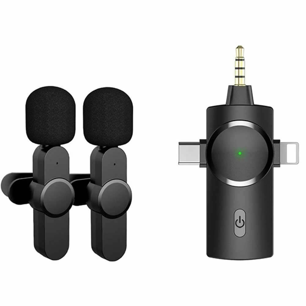 ２個 ピンマイク 干渉防止 3.5mm/Type-C/8Pin ワイヤレスマイクロホン プラグ＆プレイ APP不要 外付けマイク ステレオミニ クリップマイク 充電式 録音 会議 高音質 無線 超軽量