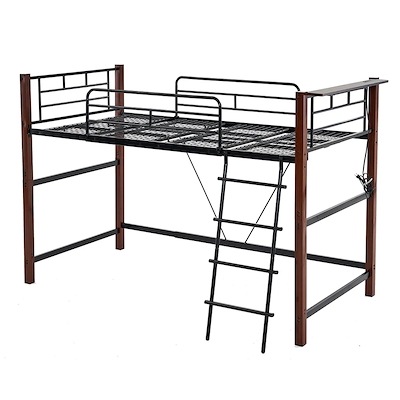 【国内即日発送】【高さ130cm】システムベッド 4点セット ロフトベッド+デスク＋収納ラック＋シェルフ ロフトベッド 宮 コンセント 省スペース スチール ベッド パイプ 金属 社員寮 学生寮