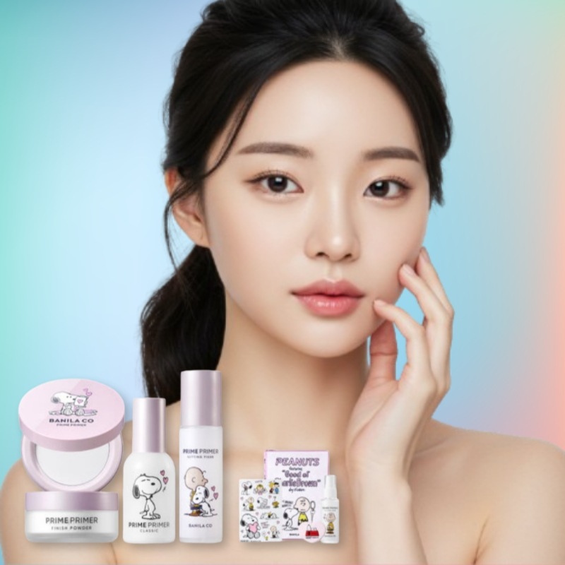 [スヌーピーエディション] ベースメイク4点セット (フィニッシュパウダー12g + プライムプライマークラシック30ml + フィニッシュパクト6.5g + セッティングフィクサー100ml) スヌ