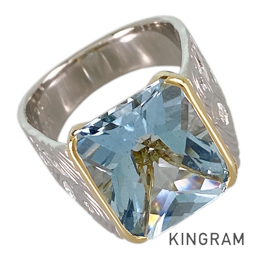 リング Pt900 K18YG アクアマリン ダイヤモンド 11号(51) sss【中古】