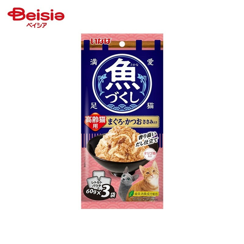 いなばペットフード 魚づくし 高齢猫用 まぐろ・かつお ささみ入り (60g×3袋)×24個 ペット