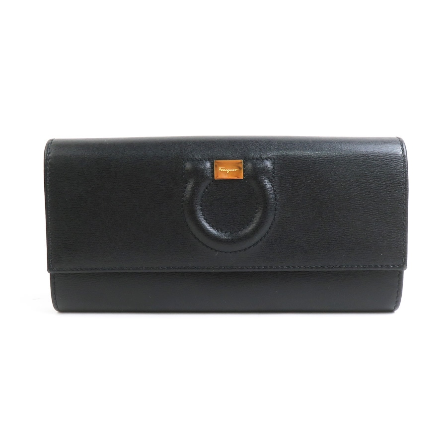 サルヴァトーレフェラガモ Salvatore Ferragamo 長財布 ガンチーニ レザー ブラック ユニセックス 56046a