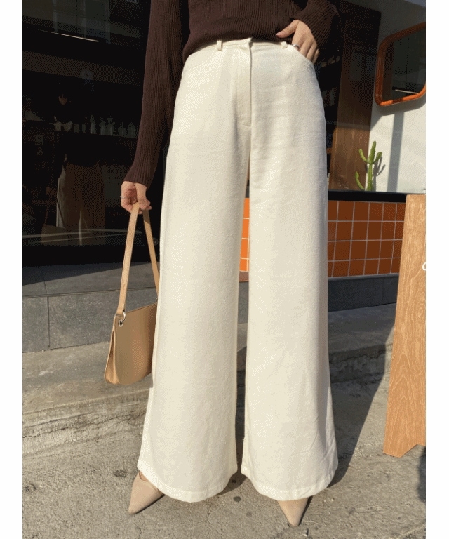 [ハイクオリティ生地] ハイウエスト ゴス ワイド パンツ 2color アイボリー ミント