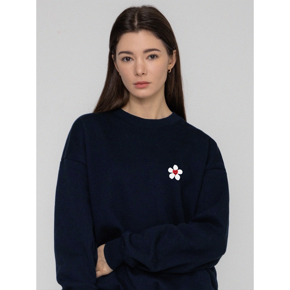 GRAVER フラワーハート ロゴ スマイルマンツーマンネイビー