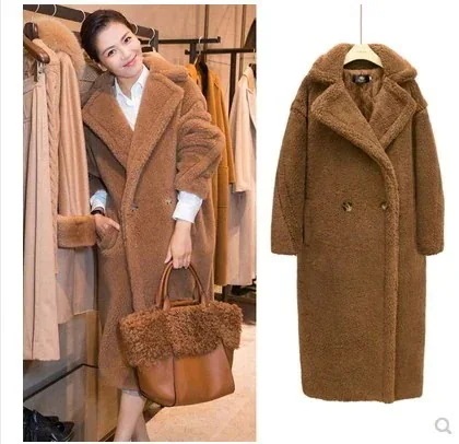 Liu Taoの同じテディベアコート女性用24新作ミドル丈グレインアルパカシルエットファーコート