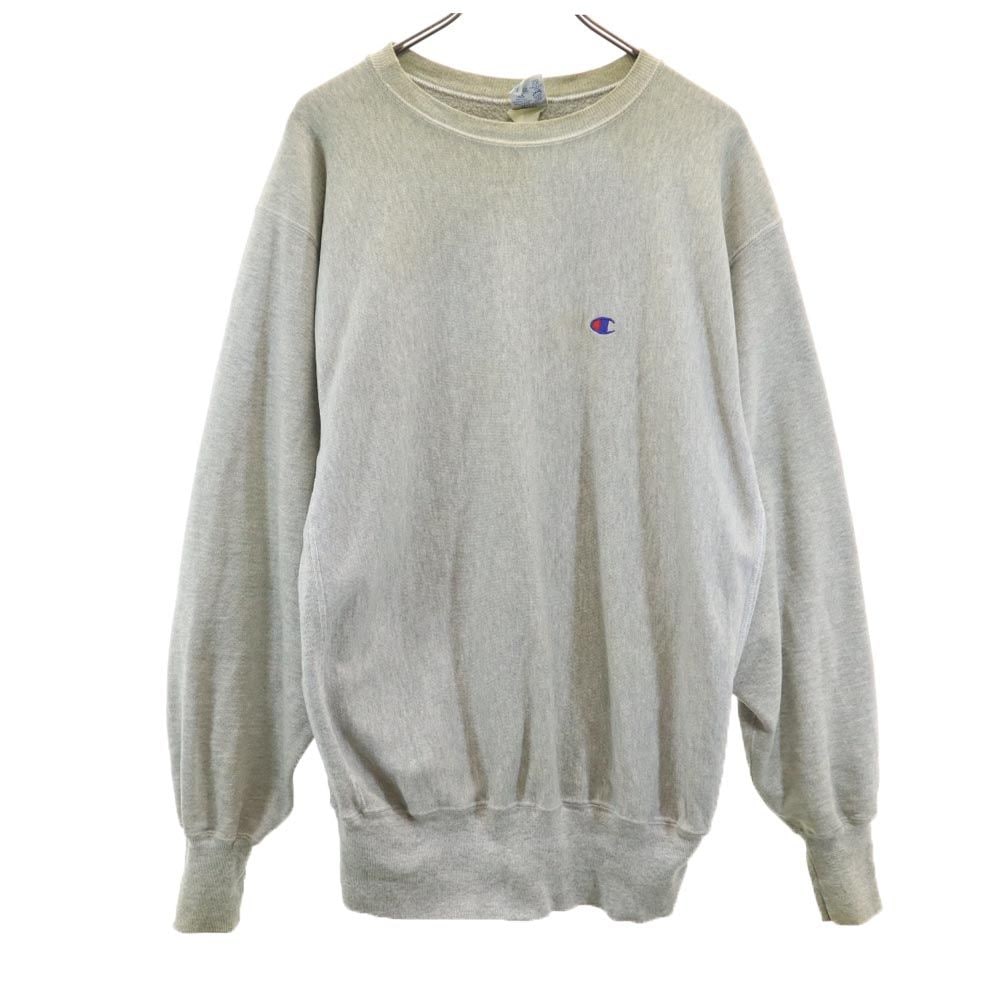 90s 刺繍タグ オールド リバースウィーブ 長袖 トレーナー XL グレー系 スウェット メンズ