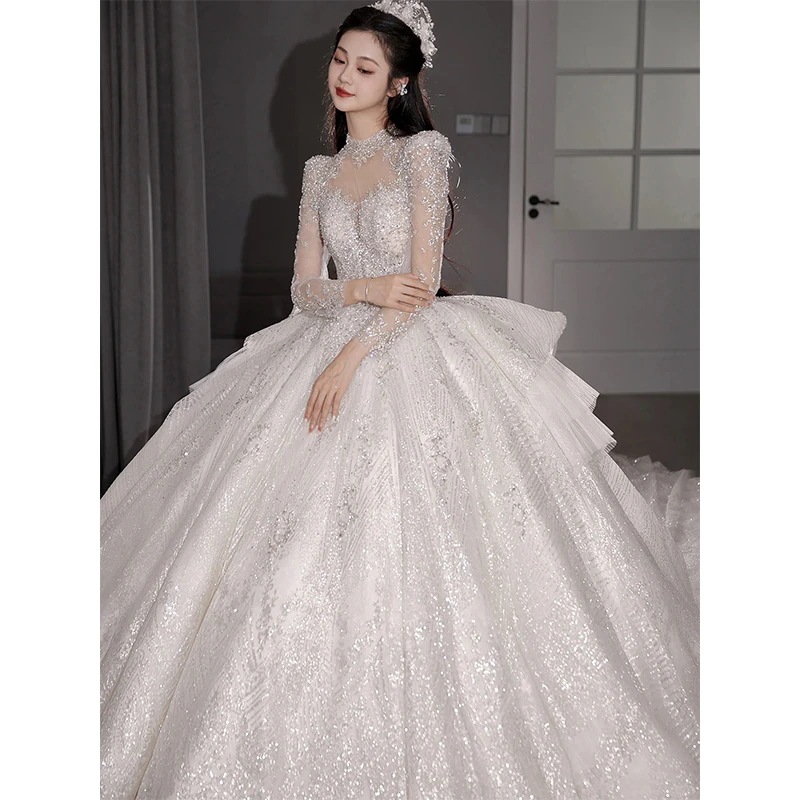 メインウェディングドレス 2024 新しい花嫁長袖レトロ重工業 Huada Tail Small Summer 8,255円