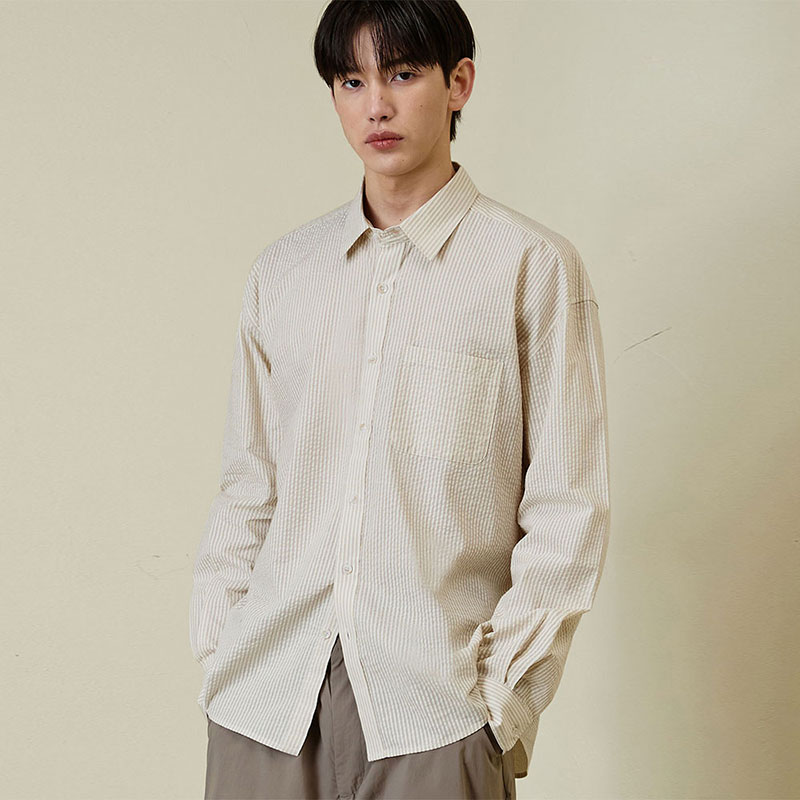 Tamia striped cotton shirt [Peach brown] 5,394円