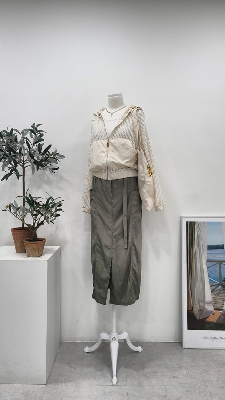 レディースフードジャケットニット配色夏ジャケットシースルーアイボリーブラックジップアップジャケット