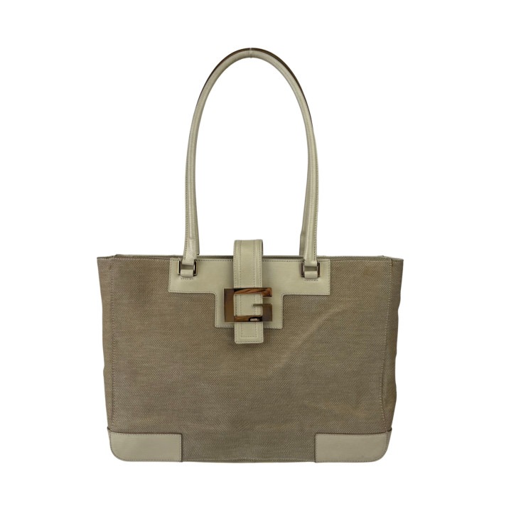 ハンドバッグ Gロゴ トートバッグ 002 1109 001998 ベージュ系 キャンバス×レザー レディース【本物保証】