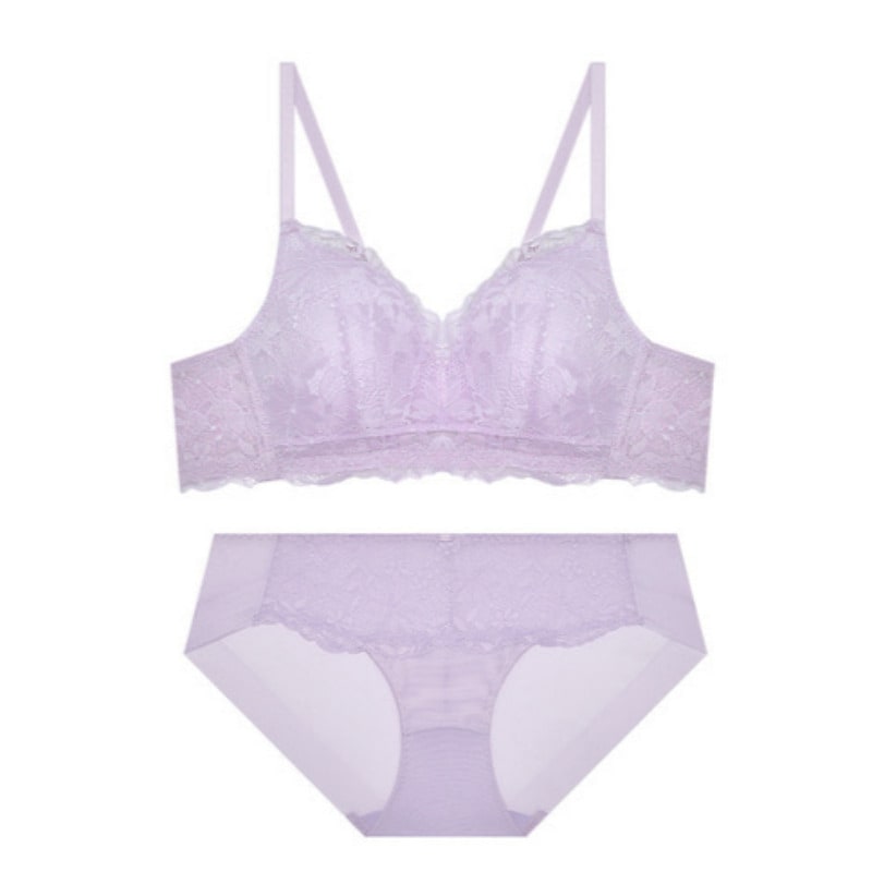 レース ソフトフィット ノーワイヤー ブラレット パンツ セット - ラベンダー 85B 100