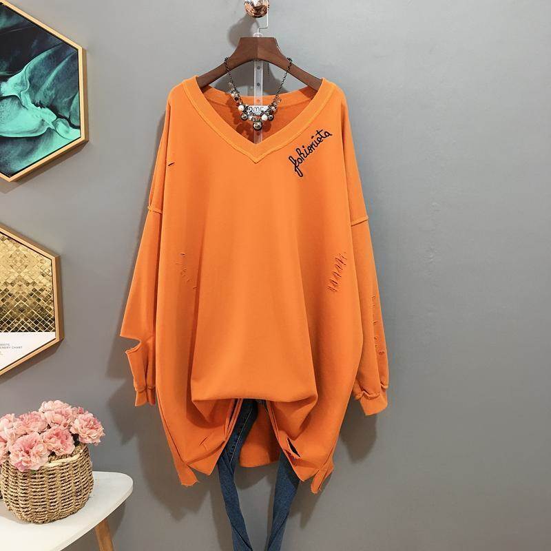 トップス レディース プルオーバー 個性的 春 秋 普通丈トップス 長袖 Vネック 襟なし