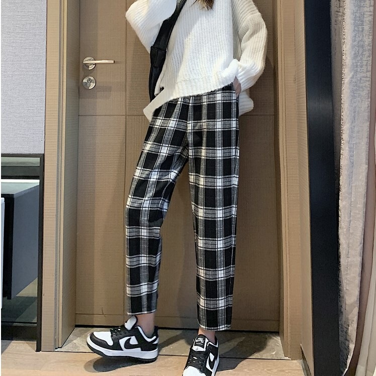 ボトムス パンツ ルームウェア ズボン 部屋着 ミモレ ミモレ丈 ロング ロング丈 ウエストゴム ラフ メンズライク ボーイッシュ ラブリー ガーリー チェック柄 秋 冬 10代 個性的 ブラック