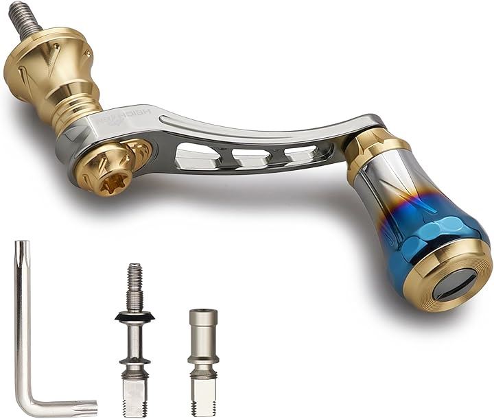 45-50mm可変 リール ハンドル 6.8g 20mm 焼き色アルミ ノブ 搭載 シマノ ダイワ 通用 スピニングリール Arch 1085(ガンメタル＆ゴールド, 45-50mm)