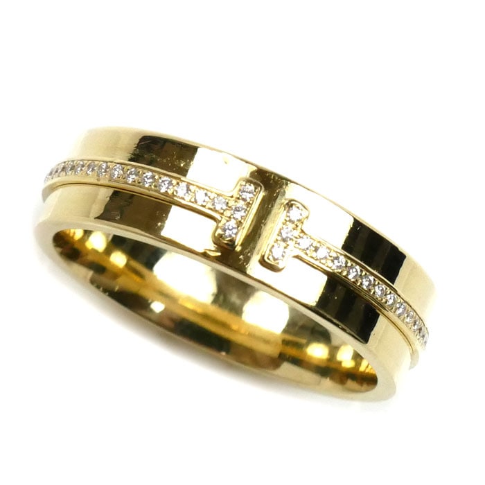 TIFFANY&Co. ティファニー K18YG イエローゴールド T TWO ナロー ワイド リング・指輪 60150866 ダイヤモンド 14号 7.7g レディース 中古
