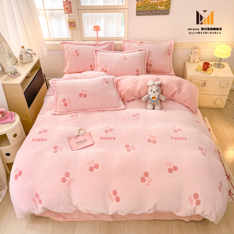 あったか 布団カバー 3点セット 寝具カバー シングル ダブル 4点セット 掛けふとんカバー セミダブル おしゃれ 北欧 フランネル 可愛い insチェリー 静電気防止 あったか おしゃれ フラットシ