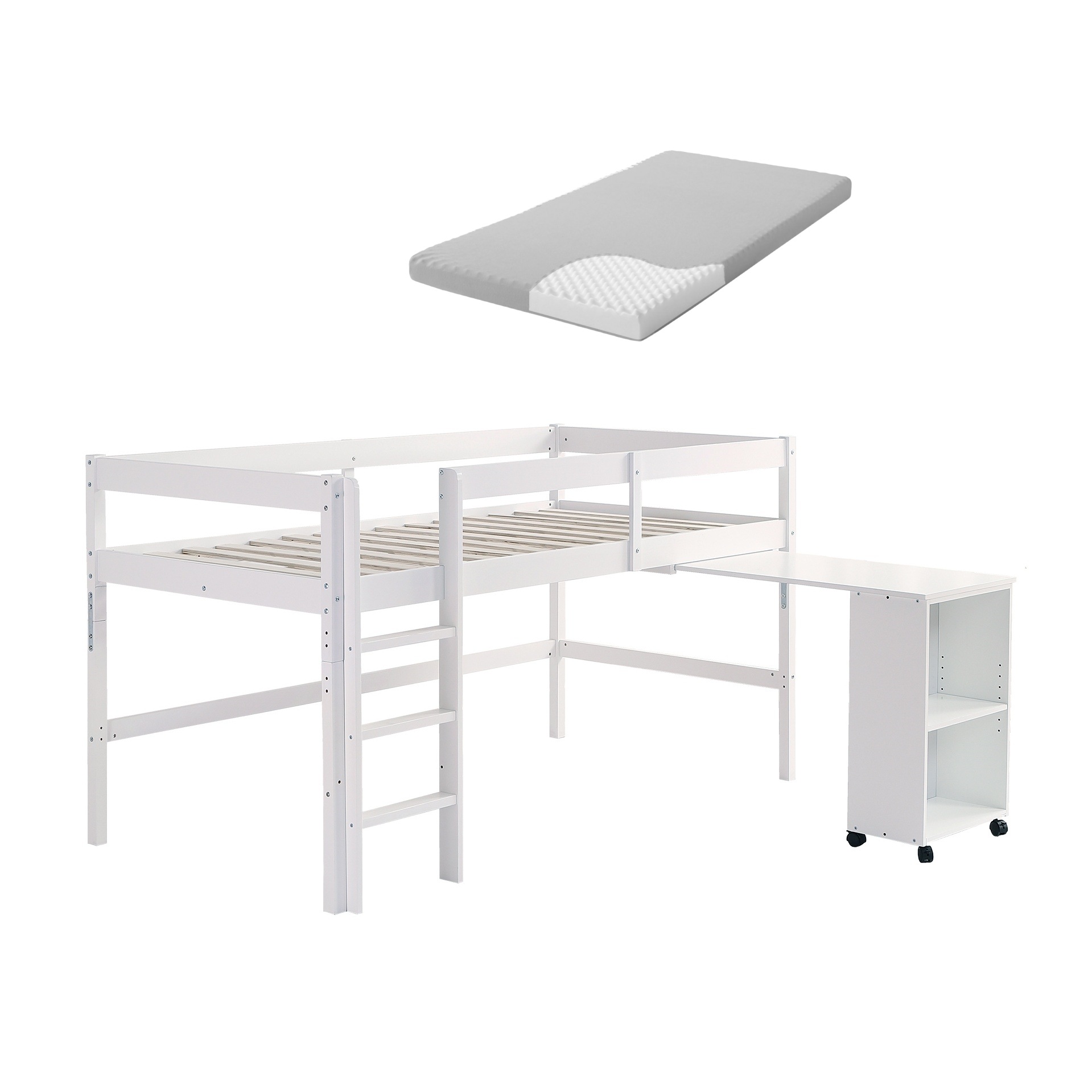 【国内出荷】【10cm厚さマットレス付き】システムベッド ロフトベッド 木製 シングル ベッド ロータイプ ベッド デスク 本棚 机付き 学習机 コンパクト 本棚付き 木製ベッド 天然木 収納 子供