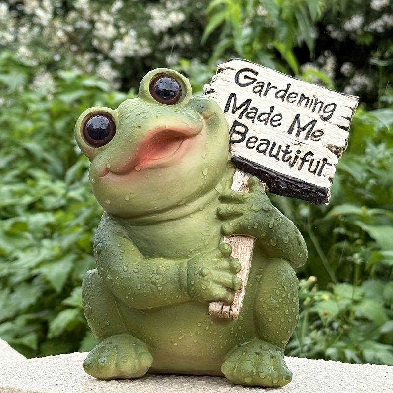 置物 オブジェ ガーデンオーナメント 看板を持っている太ったカエル かえる 屋外 屋内 インテリア 玄関 リビング ダイニング 装飾 庭 ガーデニング 装飾 ガーデン 樹脂 可愛い ギフト インテリア