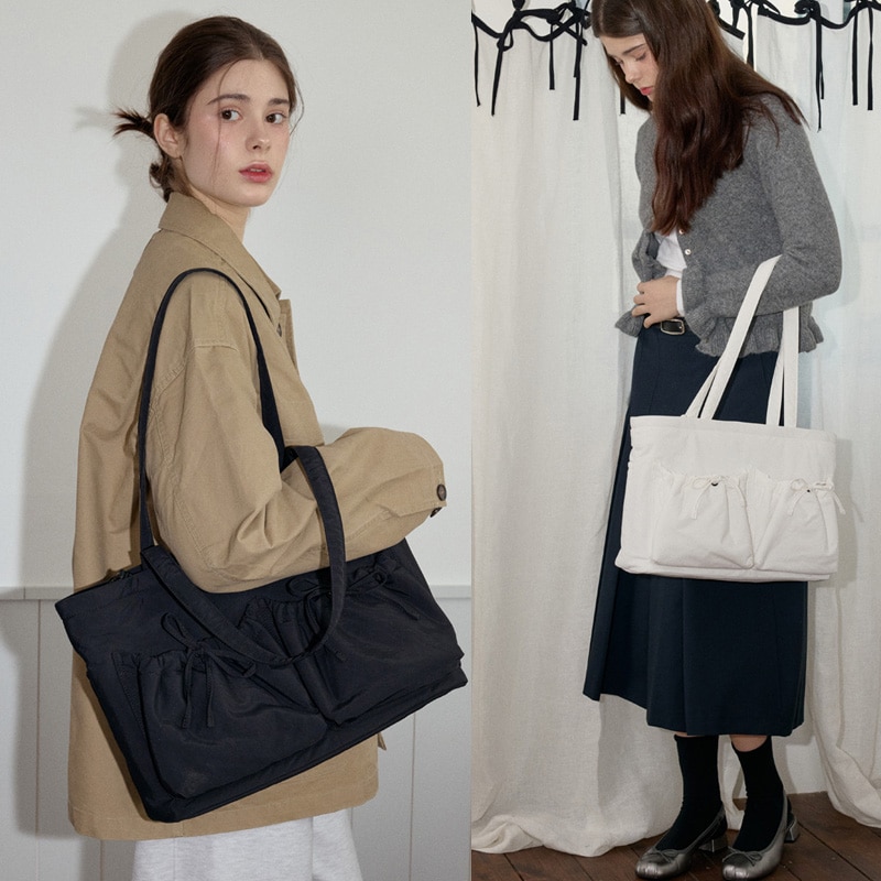 【チャーリー】リボン ラージショルダーバッグ - 2カラー JLBA5E030BK / JLBA5E031IV