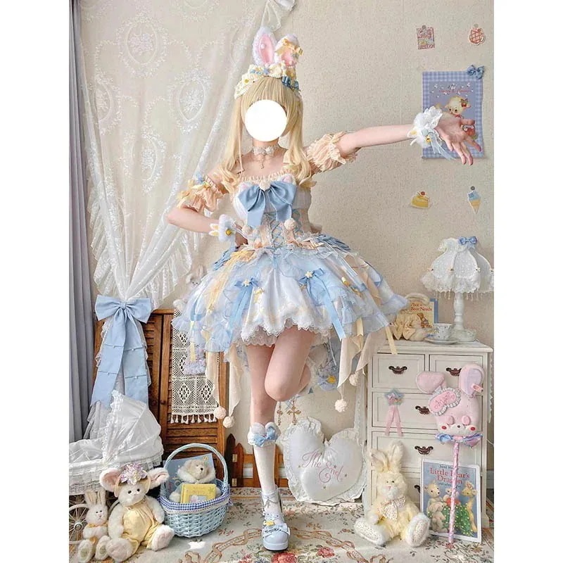 魔法少女ロリータ黄青ドレスウェディングドレス重工プリンセスドレス