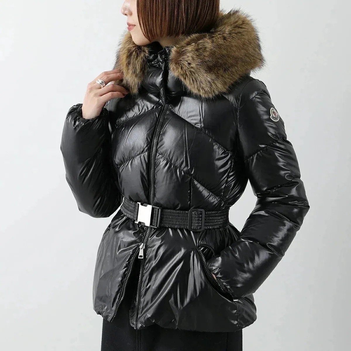 MONCLER モンクレール ダウンジャケット LAITUE レチュ 1A00101 68950 レディース ファー フード付き ベルト付き アイコンパッチ 9