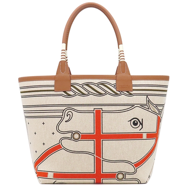 エルメス HERMES トートバッグ スティープル28 トワルアッシュ スイフト グリ×エクリュ 茶 B刻印（2023年製） 【保存袋】【中古】