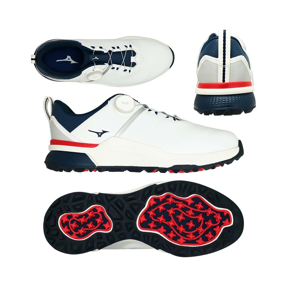 ハザードエナジー Boa スパイクレス メンズシューズ 51GQ2501 (01)オフホワイト/ネイビー/レッド 『4E』『防水』