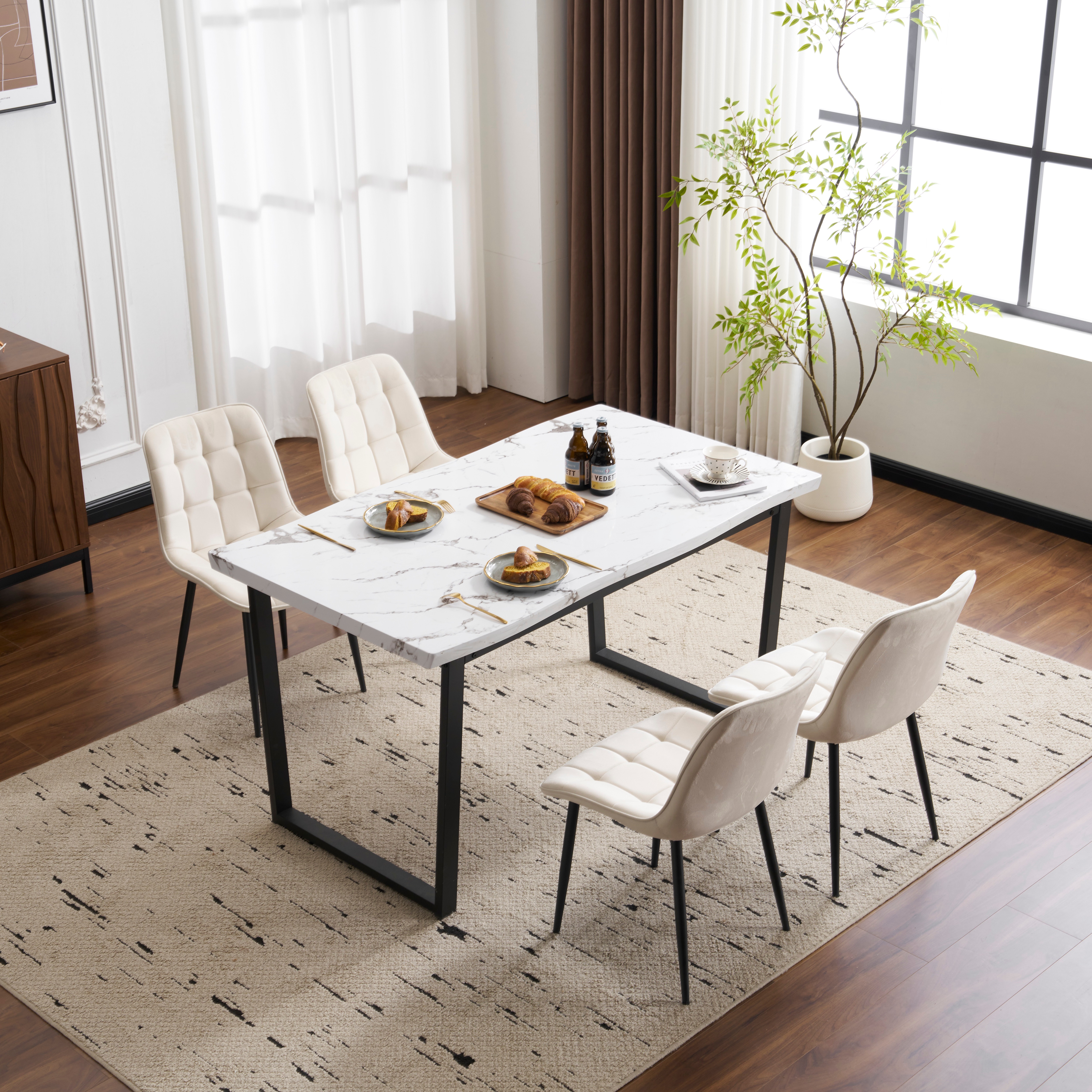 国内発送-送.料.無.料新品1556【set品】ダイニングテーブル 食卓 4人用 2人用 幅140cm おしゃれ 組み立て非常に簡単 ソリッド ハイエンド ヴィンテージ風 モダン 客用 書斎用 シンプ