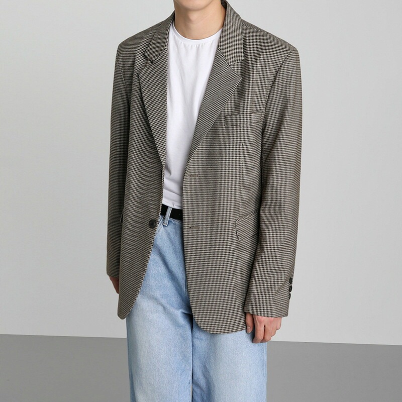 スーツジャケット メンズ 秋 チェク柄 ワイドシルエット シンプル スタイリッシュ