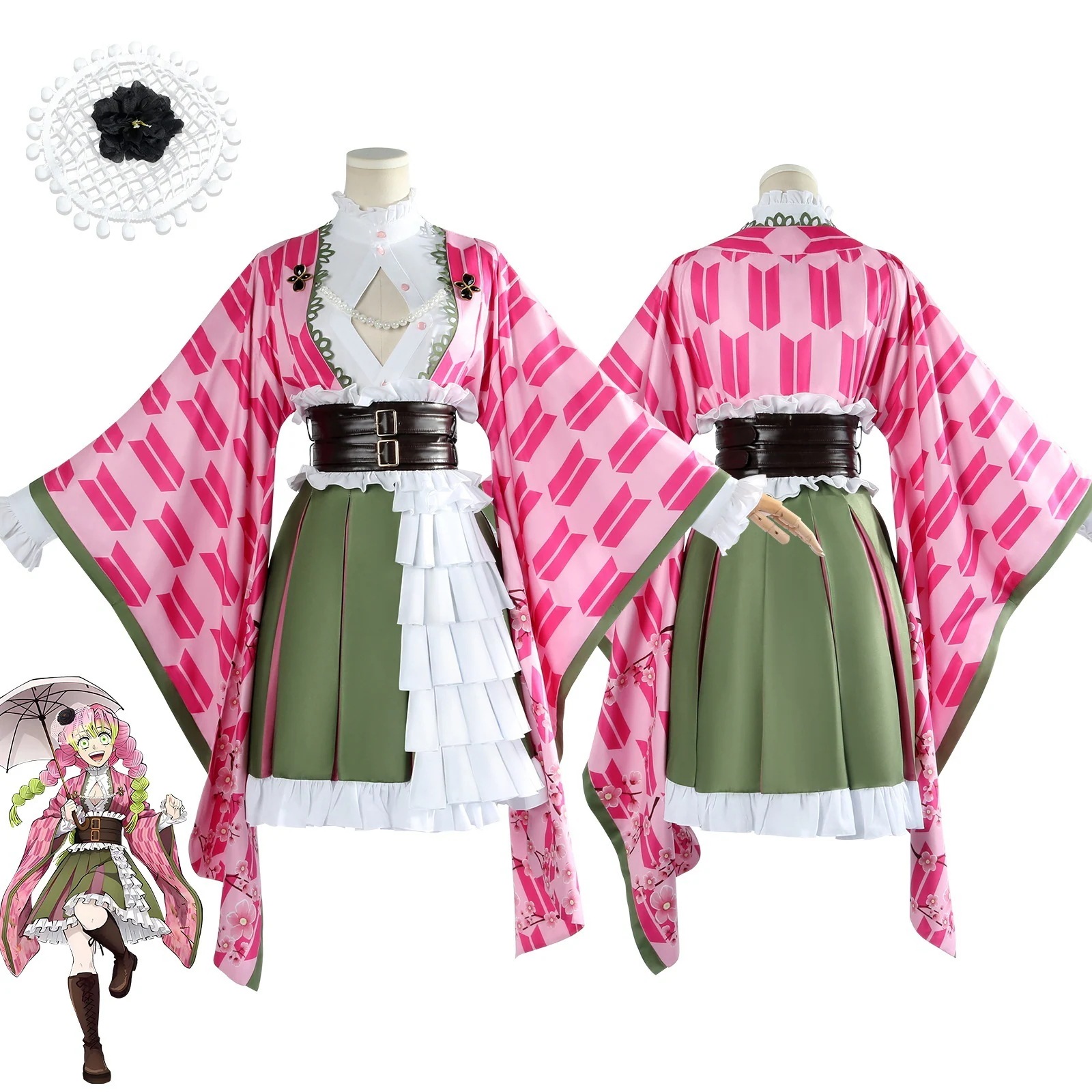 【短納期】甘露寺蜜璃 5周年記念祭 コスプレ衣装 二次元完全再現セット