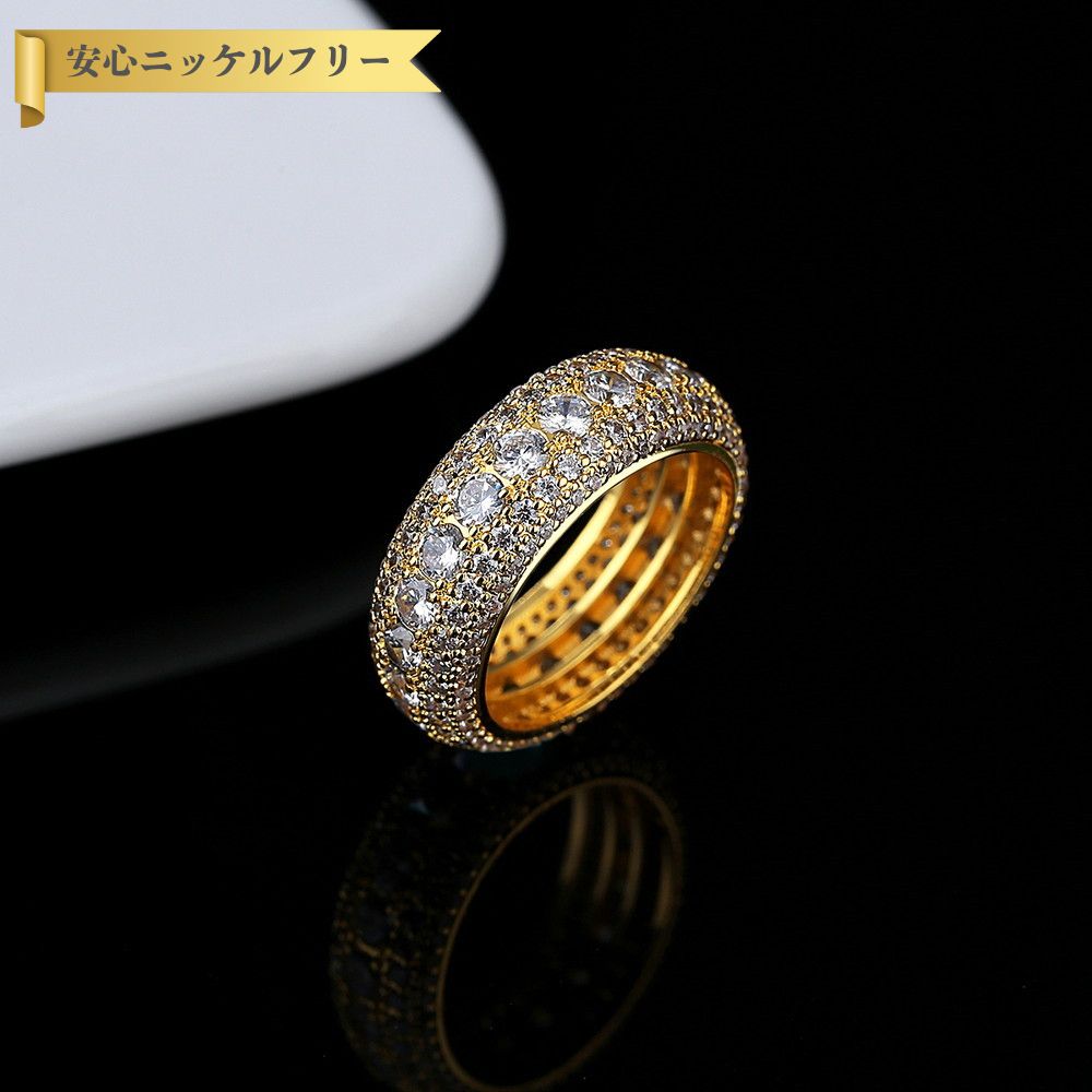 【即納】リング キュービックジルコニア ホワイト 真鍮 イエローゴールド カジュアル 幅広リング 幅0.71cm ユニセックス 男女兼用 r20080603