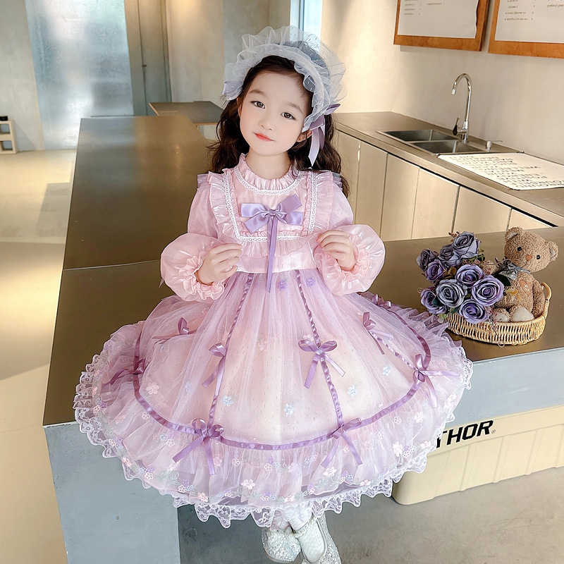 ガールズドレス 2024 春新作リボンスタイルメッシュリトルガールロリータプリンセス長袖ドレス 7,121円