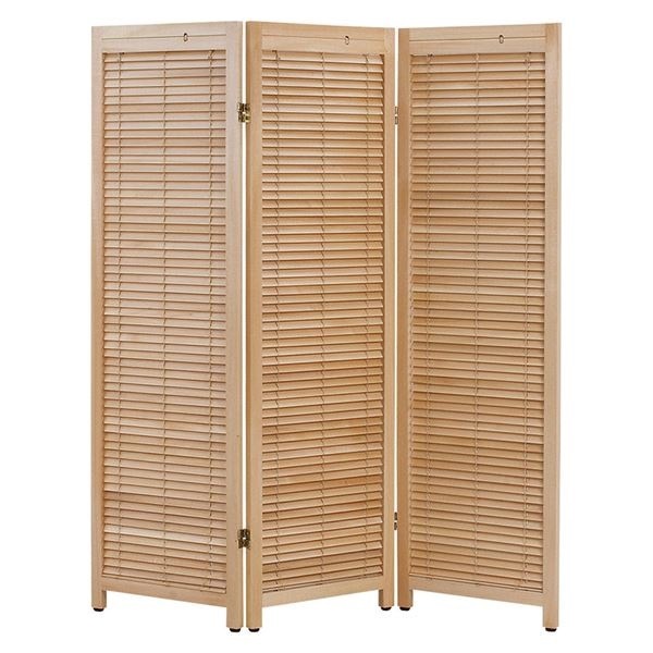 ルーバースクリーン（パーテーション/ 衝立） 3連 木製 アジャスター付き/ルーバー可動式 ナチュラル 18,136円