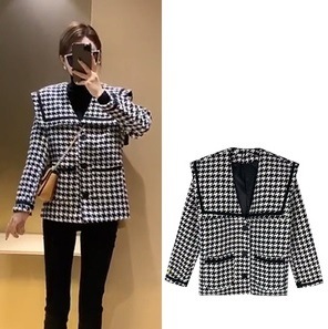 【送料無料】レディース コート セラーカラー 千鳥格子柄 ジャケット 大人可愛い ママコーデ