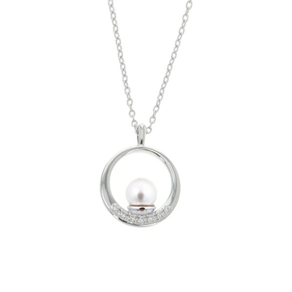 ネックレス レディース キュービックジルコニア グラスパール プラチナコーティング リング フープ