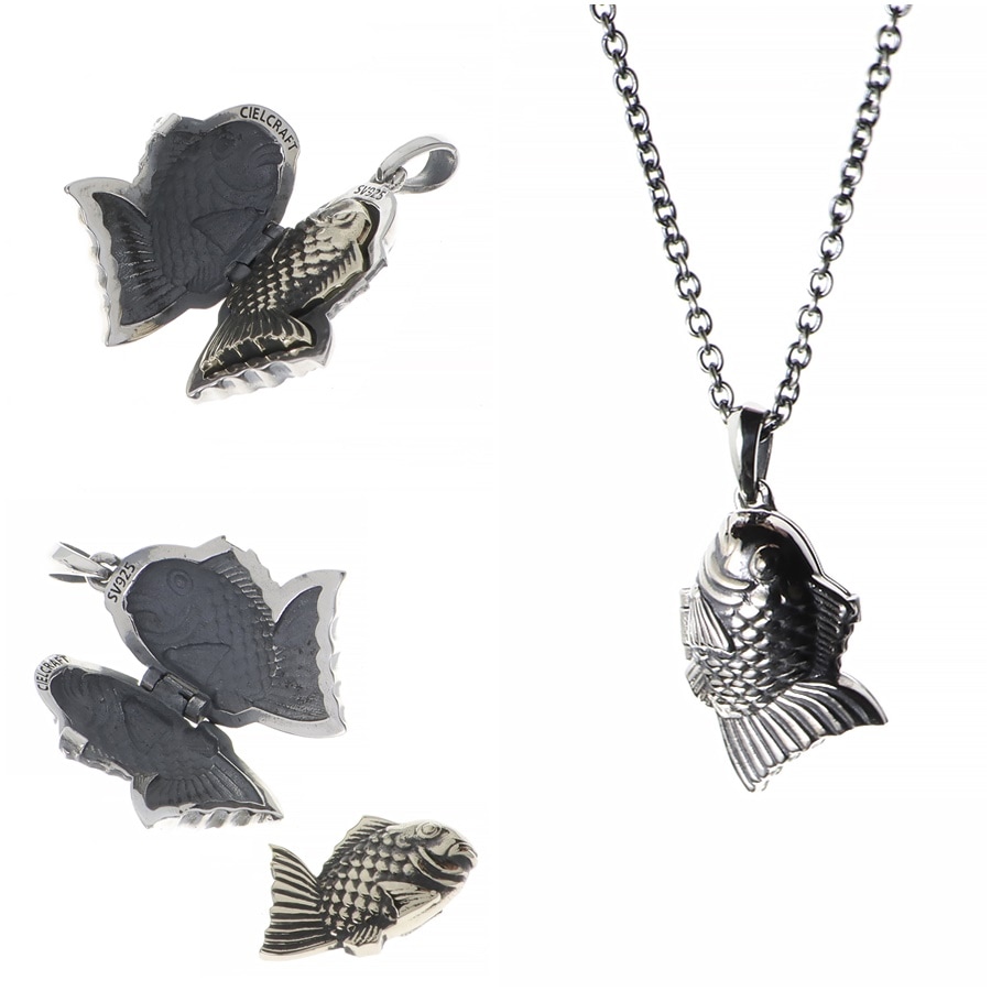 シルバー925 たいやきくん 鯛焼き ペンダント トップ たい焼き器 二重 中身 ネックレス シルバー925(中身真鍮)