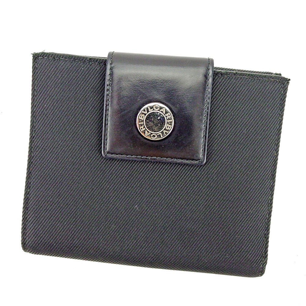 Wホック 財布 二つ折り ロゴボタン ブラック シルバー 中古