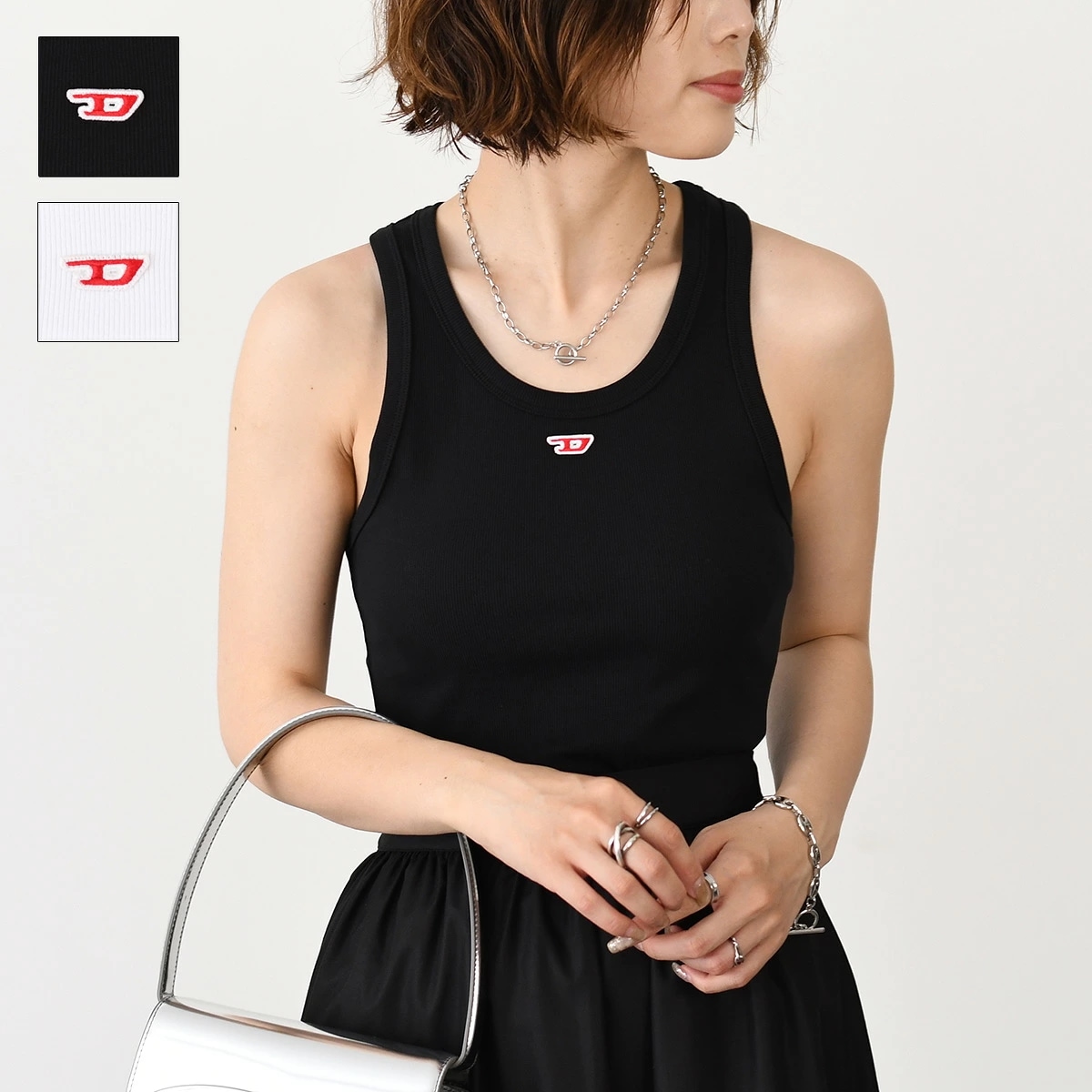 トップス T-ANKY-D タンクトップ スリムフィット A05104 0EJAI レディース ホワイト ブラック コットン リブ