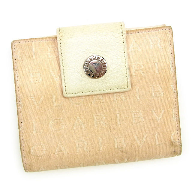 Wホック財布 ロゴマニア ベージュ ホワイト 中古