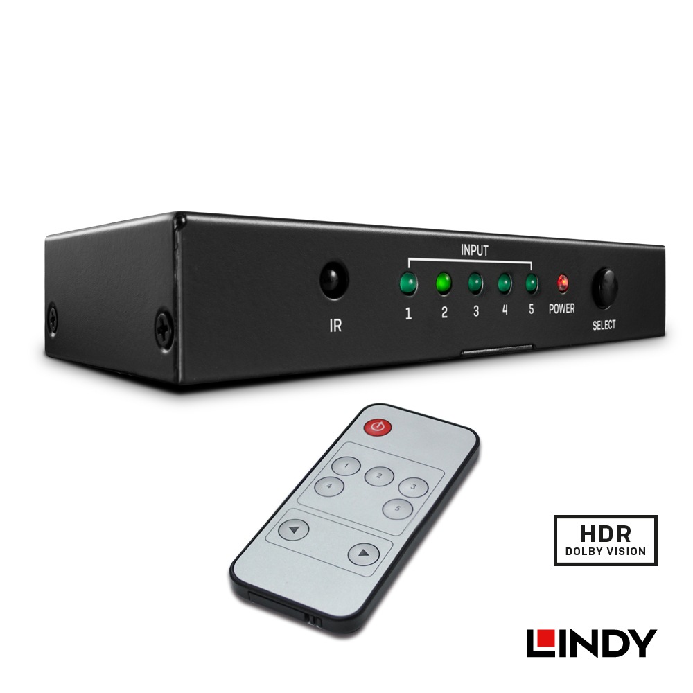 【38233】 LINDY HDMI 2.0 18G 4K@60Hz 切替器 5入力1出力