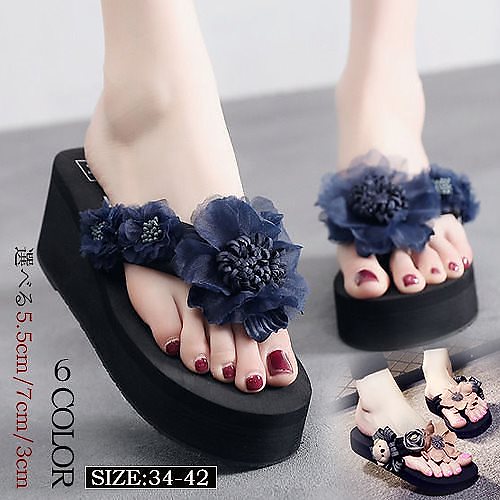 送料無料夏季新品手作りの花スリッパ/リボン花厚底ビーチサンダル/厚底ビーチサンダル/平底ビーチサンダル/6色/3cm/5.5cm/7cm upカジュアルスリッパ/女性用サンダル美脚ビーチサンダル 59,622円