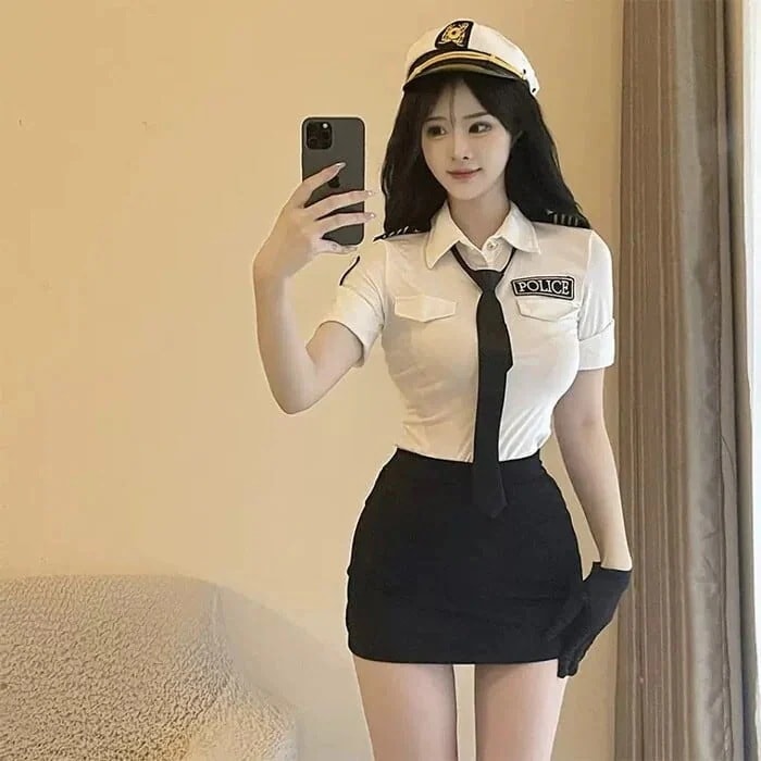 今年 短纳期 5点 セット クールビューティー な レディ コスチューム服 衣装 シャツ ミニスカート 手袋 ネクタイ 帽子 韓国っぽファッション系 レディースセクシー型ペンシルスカートセットアップ