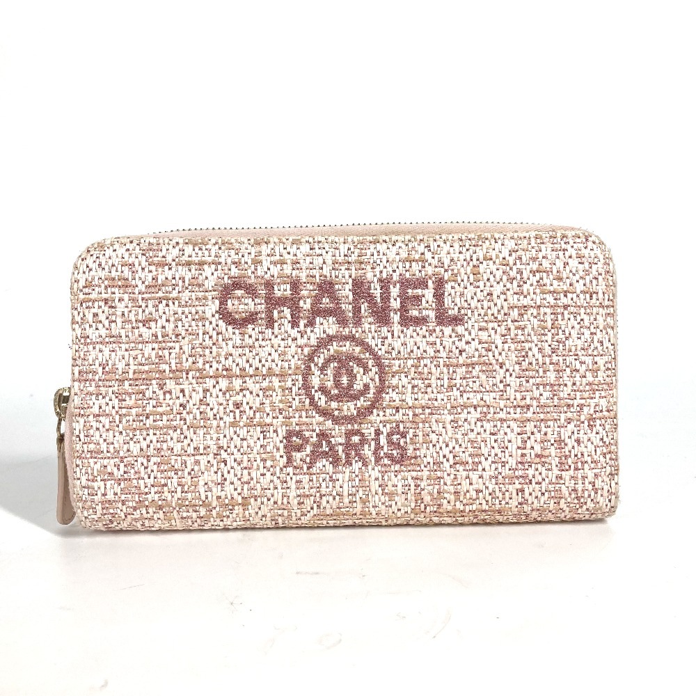 長財布 A80056 ドーヴィル CC ココマーク ロゴ ラメ ロングウォレット ラウンドファスナー ツイード ピンク 32,175円