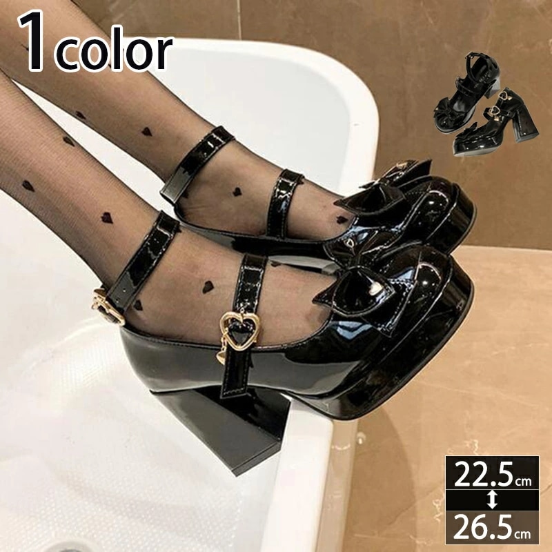 1000円OFFクーポン ロリータシューズ レディース シンプルロリータ靴 定番ロリータパンプス ロリータ靴 ヒール9cm 厚底靴 ロリータパンプス お嬢様風 姫系スイート純色 蝶結び ロリータ ハイ