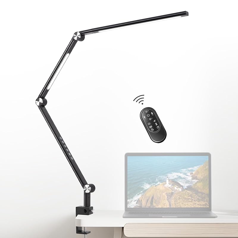 即納：Kiyoraito デスクライト LED スタンドライト 22W・ダブル光源・2400Lux・無段階調光調色・無線リモコン・60秒遅延自動消灯・ポモドーロモード・高演色性RA95 クランプ付き