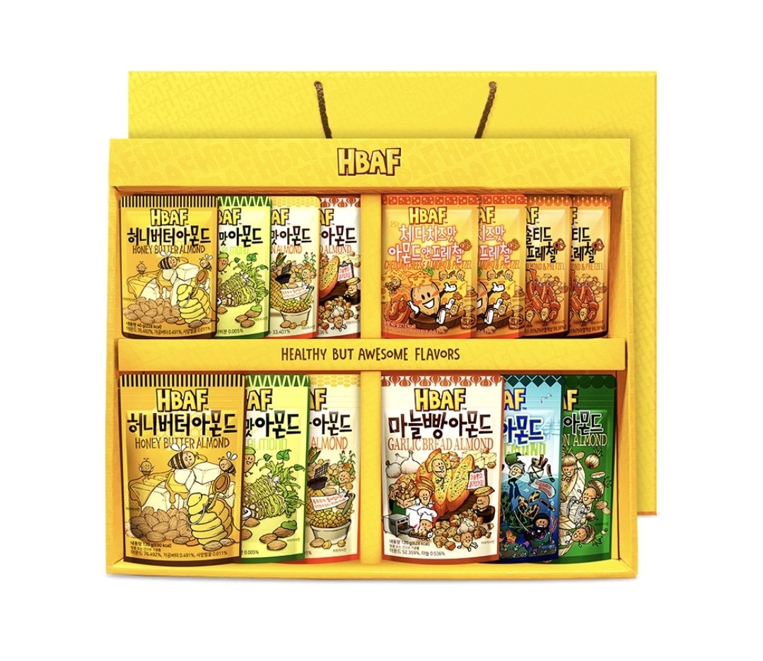 ギフトボックス アーモンドセット (14袋) 1.04kg*1セット (ハニーバター/わさび/焼きとうもろこし/ガーリックパン/海苔/焼き玉ねぎ/チェダーチーズ/キャラメルソルテッド)味 計14袋