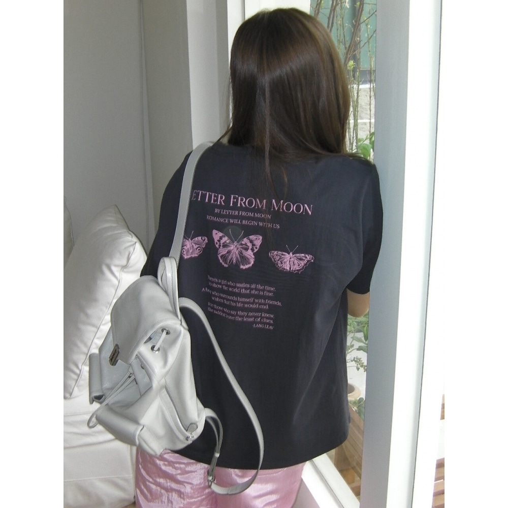 LETTER FROM MOON トリプルバタフライ オーバーフィット半袖Tシャツ (チャコール)